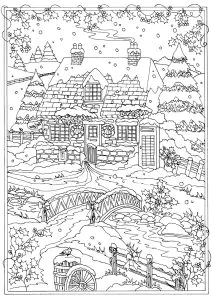 免费 风景 着色页，适合儿童和成人