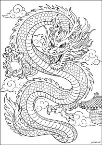 神话中的龙飞过寺庙