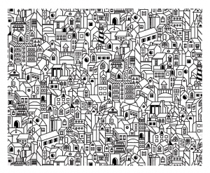 無料ダウンロード用の子ども向けシンプルな建築と家のぬりえイラスト