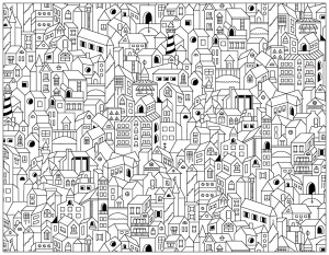無料でダウンロードできるシンプルな建築と家のぬりえイラスト