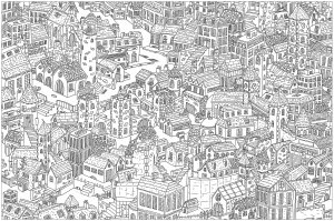 子ども向け無料の建築と家のぬりえイラスト