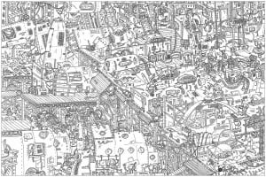 印刷用の建築と家のぬりえイラスト