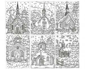 印刷して塗れるシンプルな建築と家のぬりえイラスト