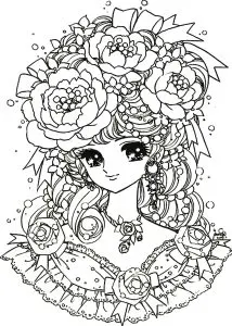 漫画風の花を持つ少女