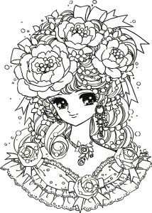 漫画風の花を持つ少女