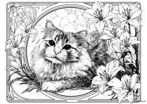 花の中の猫の柔らかさ