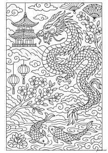 アジアの風景の中の荘厳な龍