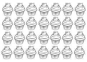 ハローキティのカップケーキの塗り絵