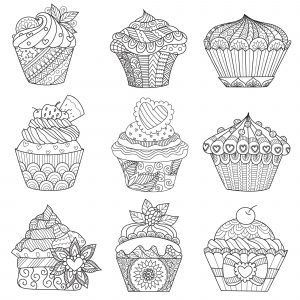 ダウンロード用のカップケーキのぬりえイラスト