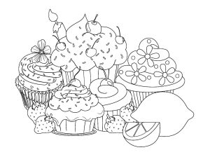 美しくて甘いカップケーキの塗り絵