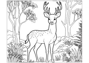 子ども向け無料の鹿のぬりえイラスト