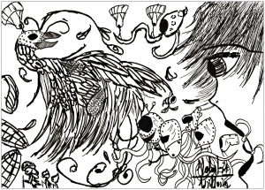 無料ダウンロード用の子ども向けシンプルな落書きアート / 落書きのぬりえイラスト