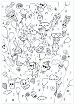 印刷して塗れるシンプルな落書きアート / 落書きのぬりえイラスト