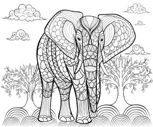 ダウンロード用のゾウのぬりえイラスト