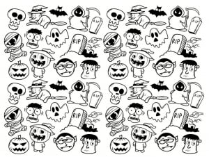 印刷して塗れるシンプルなハロウィンのぬりえイラスト