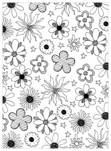 無料の子ども向け花と植物のぬりえイラスト