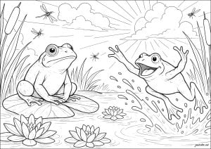 夏のカエルは戯れる