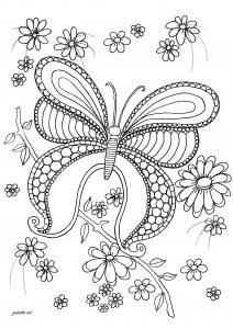 印刷用の蝶と昆虫のぬりえイラスト