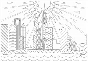 印刷して塗れるシンプルな風景のぬりえイラスト