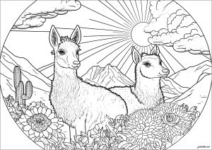 ダウンロード用のラマのぬりえイラスト