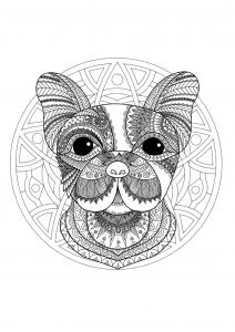 楽しい犬の頭と優雅な模様が描かれたマンダラ
