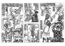 マヤの石板（8世紀後半）から作成された非常に複雑な塗り絵、大英博物館（ロンドン）で閲覧可能。