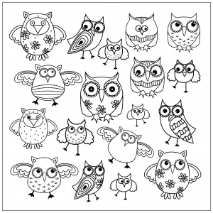 無料でフクロウの子ども向けぬりえイラスト