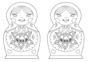 蓮の花を持つ2つのロシア人形