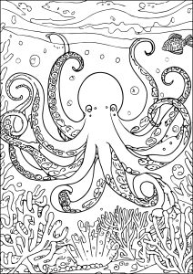 無料で印刷して塗れる水の世界のぬりえイラスト