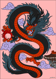 Creazione di Anonimo da Mythical dragon flying over the temple