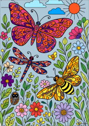 匿名 根据《Monarch butterfly and dragonfly in a flower garden》创作