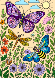 匿名 根据《Monarch butterfly and dragonfly in a flower garden》创作