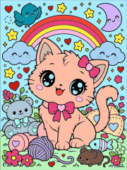 匿名 根据《Kitten sitting with toys and a rainbow》创作